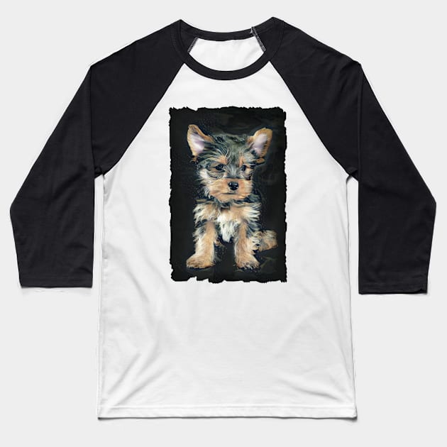 Yorkshire Terrier Puppy Digital Painting Baseball T-Shirt by PhotoArts